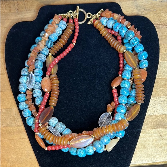 Blue and Red Multi-Strand Necklace with Natural Stones - Picture 6 of 6